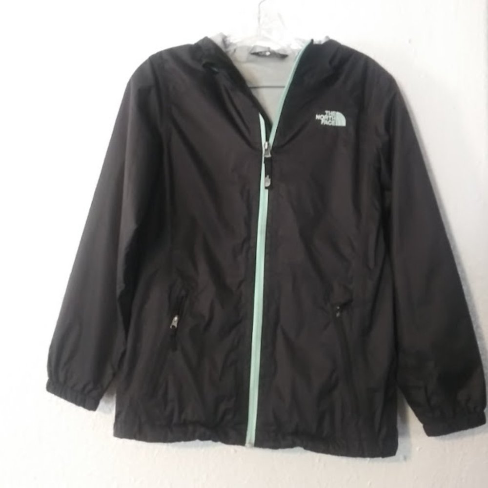 The North Face Girls Youth size L 14/16 black & turquoise hooded Jacket